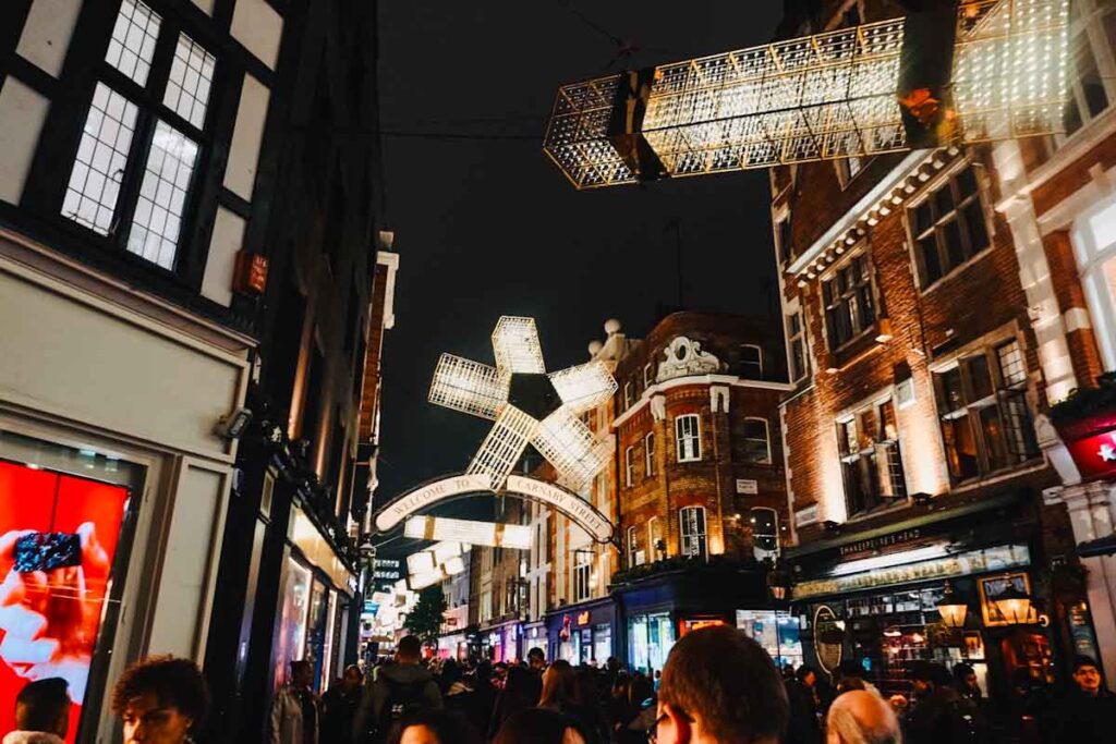carnaby lights in london during christmas