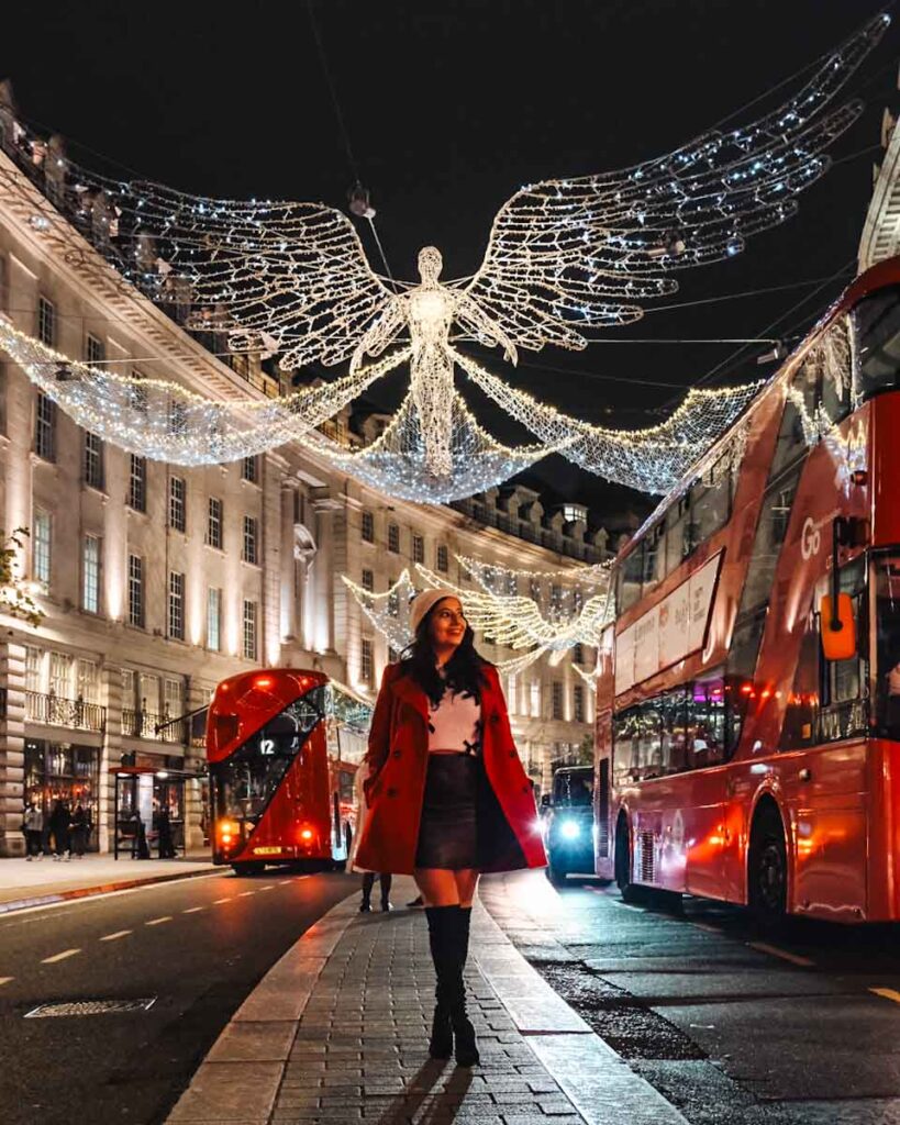 regent street london christmas display angel lights