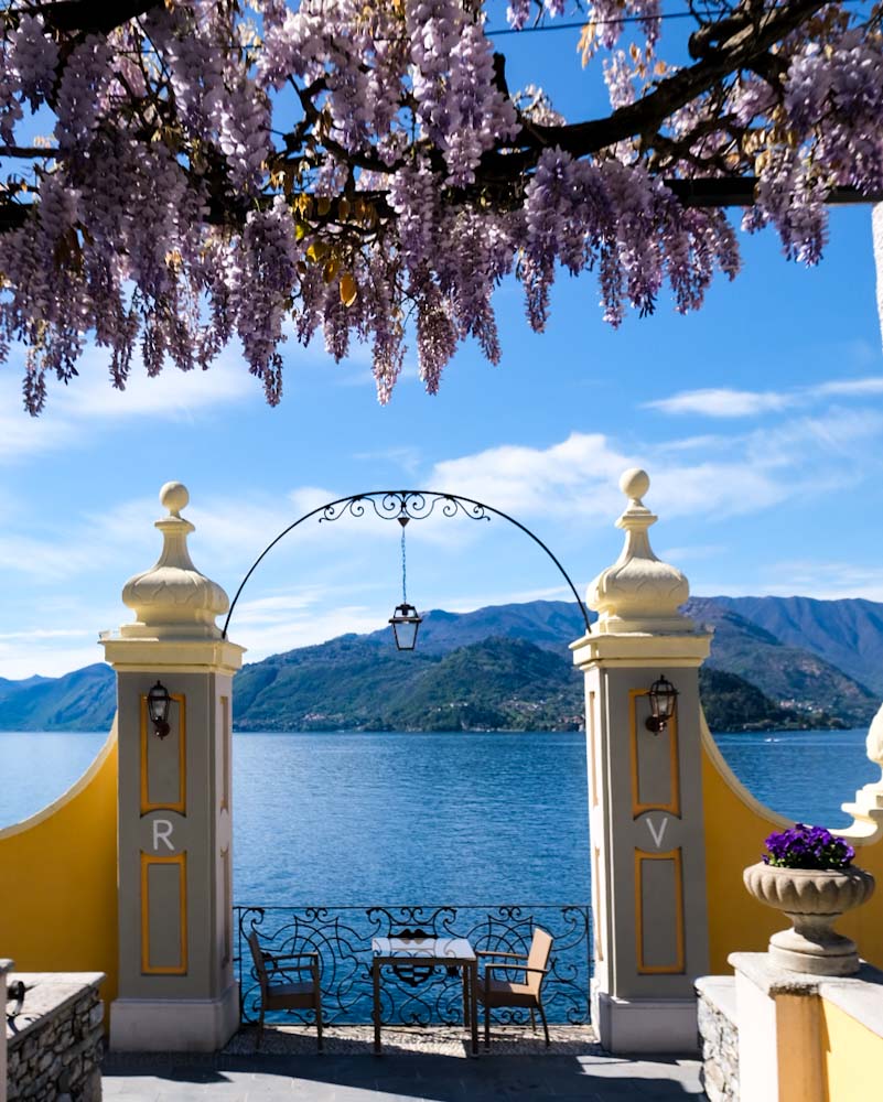 wisteria overlooking table and lake at e Hotel Royal Victoria Varenna 