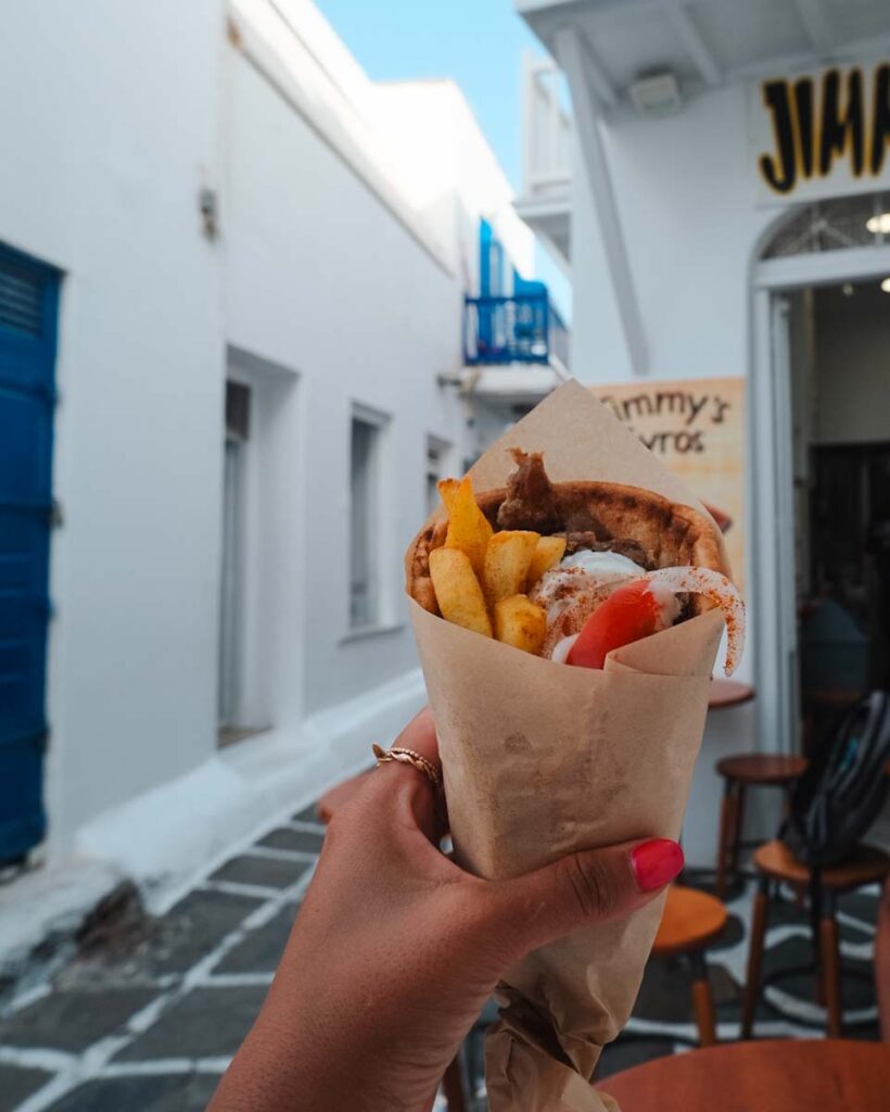 greek gyro in mykonos at Jimmys