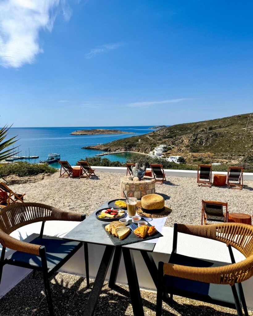 breakfast with the sea behind on kimolos island greece