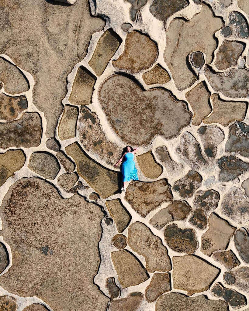 drone view of the salt pans in Gozo Malta