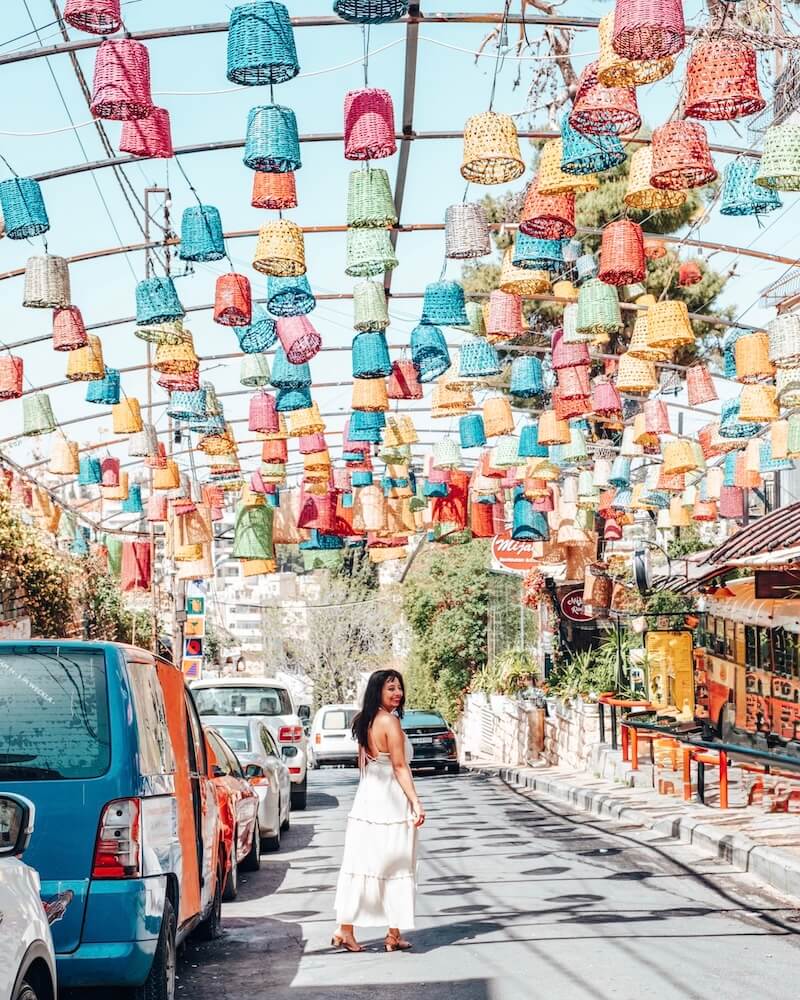 rainbow street amman jordan street filled with baskets