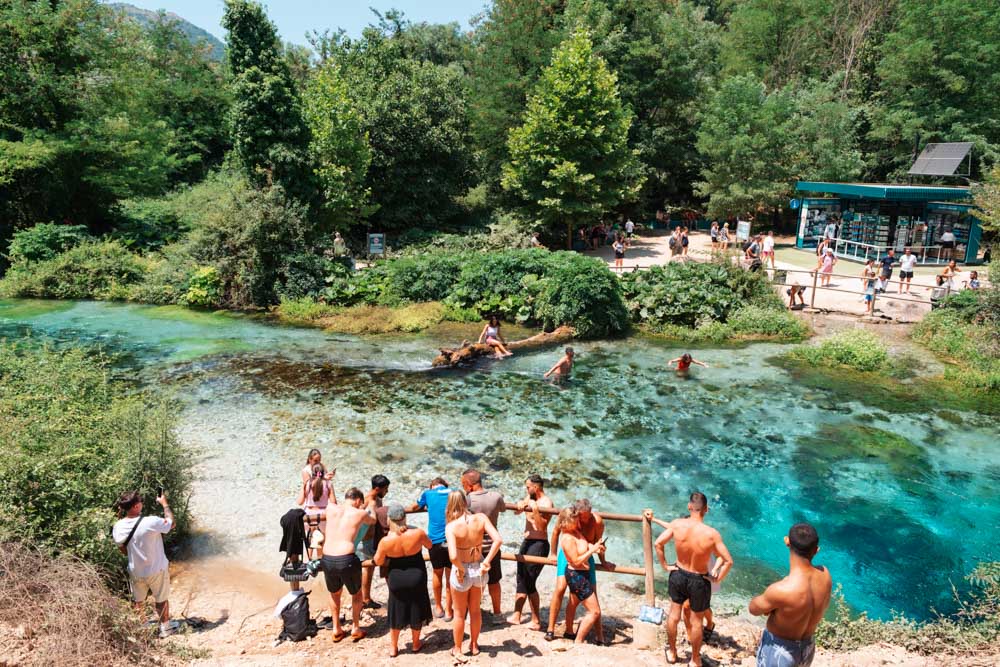 the blue eye near sarande albania crowded with tourists