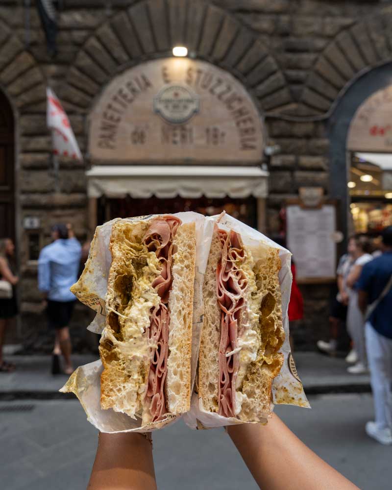 Stuzzicheria De Neri best panini in florence with mortadella and stratiacella cheese