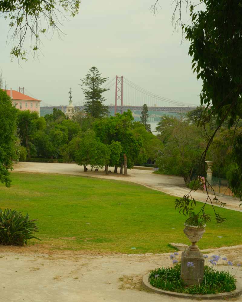hidden gardens in lisbon with views of the bridge