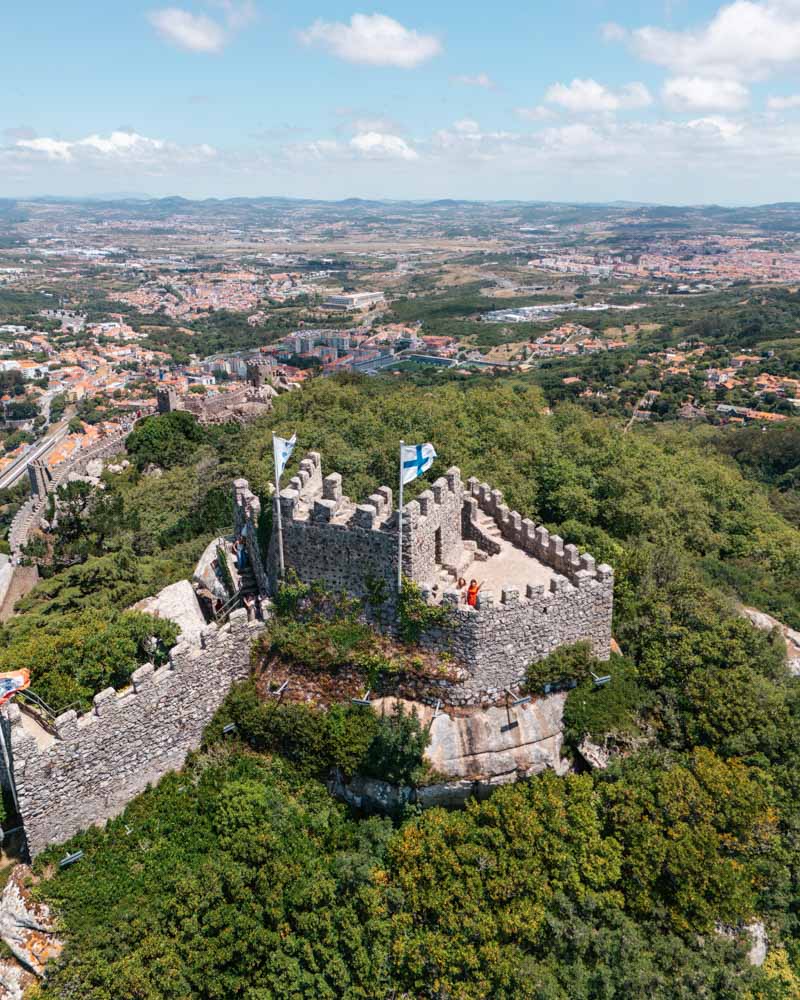 The Moorish castle drone view in sintra